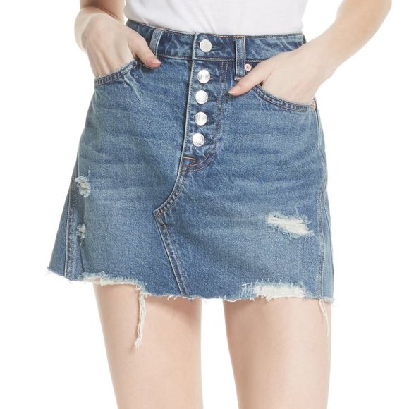 NWT Free People Distressed Jean Mini Skirt - Picture 1 of 5